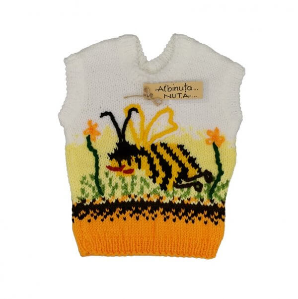 Vestuta Vesela tricotata manual pentru copii Albinuta Nuta 1
